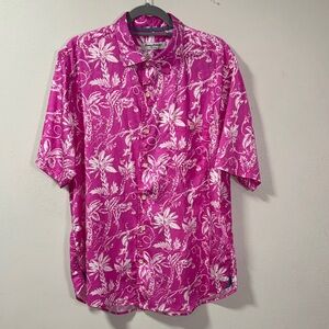 Tommy Bahama Monkey Sea Monkey Dew Tortila Pink & White Floral Shirt Large 6060